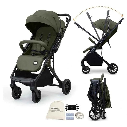 Neobreez QUINT Reversible Handle Lightweight Compact Travel Stroller, Foldable Baby Stroller, Pushchair, Toddler Baby Trolley-Olive Green .