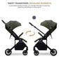 Neobreez QUINT Reversible Handle Lightweight Compact Travel Stroller, Foldable Baby Stroller, Pushchair, Toddler Baby Trolley-Olive Green .