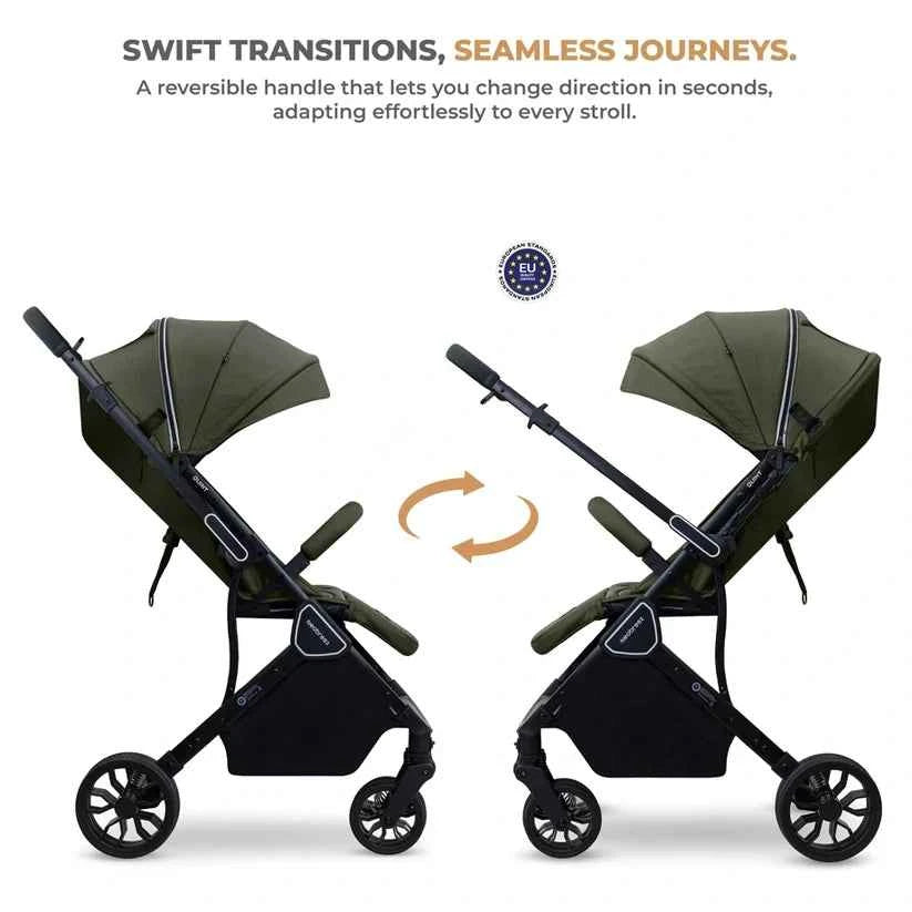 Neobreez QUINT Reversible Handle Lightweight Compact Travel Stroller, Foldable Baby Stroller, Pushchair, Toddler Baby Trolley-Olive Green .