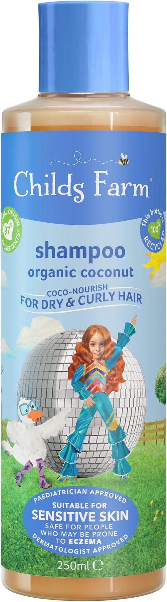 Childs Farm | Kids Coco-Nourish Shampoo 250ml | Organic Coconut | Dry, Curly & Coily Hair | Detangles & Nourishes | Suitable for Dry, Sensitive & Eczema-prone Skin & Scalp