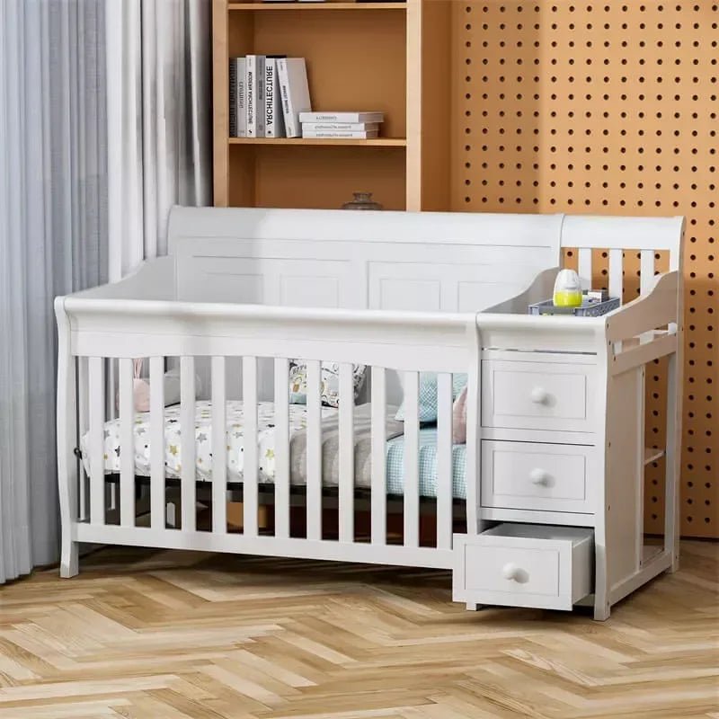 4 - in - 1 Convertible Baby Crib & Changer, Crib Changer With Drawers, Adjustable Mattress Height & Toddler Bed Conversion - Adenzo Comfies