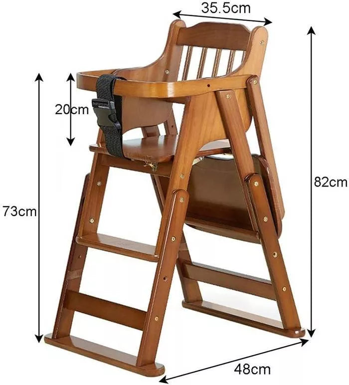 Adjustable & Foldable Wooden High Chair and Tray, Highchair for Babies and Toddlers Dining
