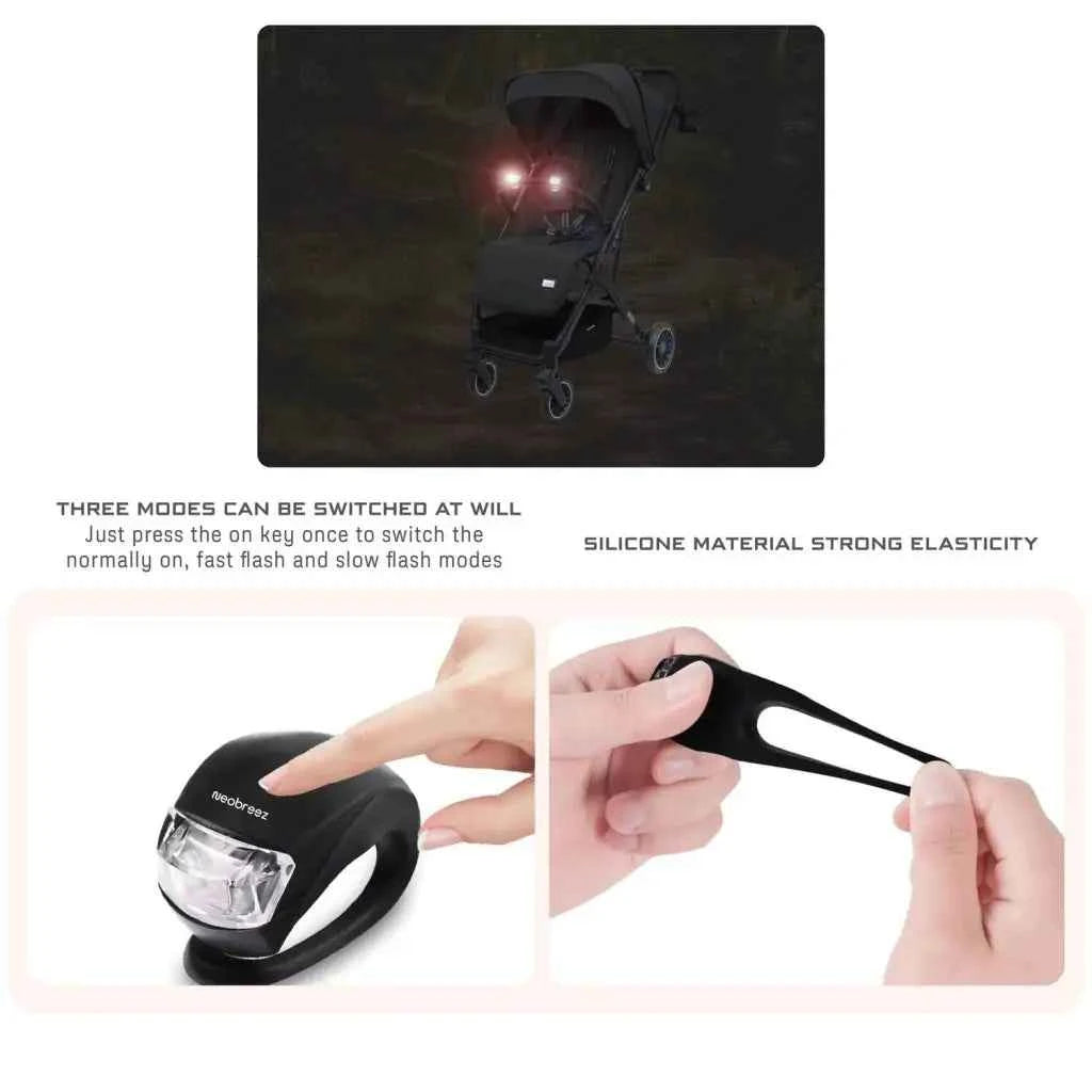 Neobreez Safety Warning LED Light For Stroller | Rear Light Tail-Light for Baby Carrier Silicone (Pack Of 2) CR2032 3V|Battery Powered Led Lights for Pushchair,Buggy,Pram,Cycle,Bike..