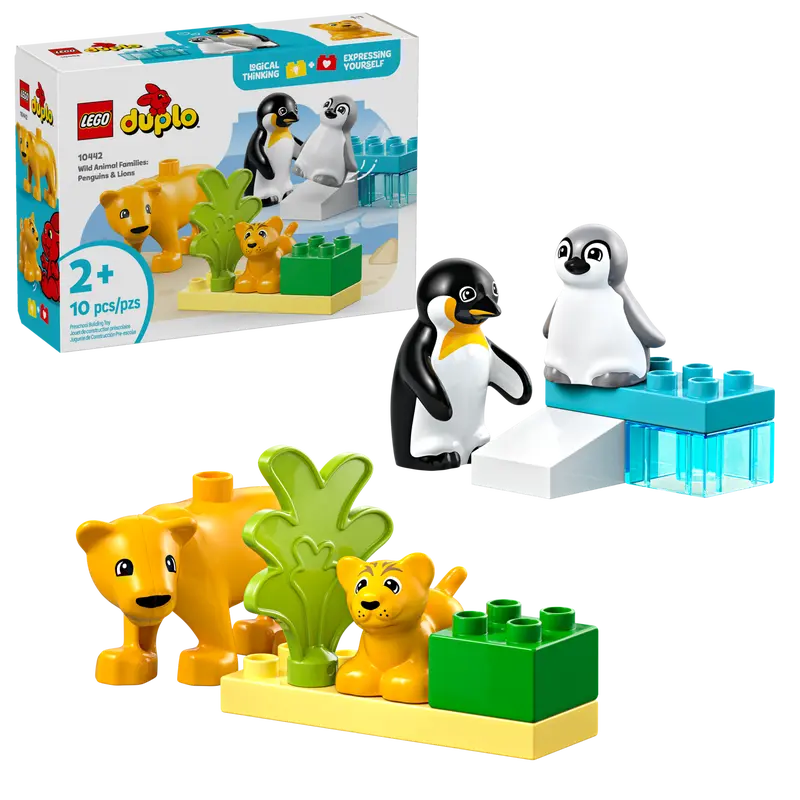 LEGO® DUPLO® Wild Animals Families: Penguins & Lions [10442] – 10‑Piece Preschool Nature Playset with Animal Figures & Habitats, Ages 2+