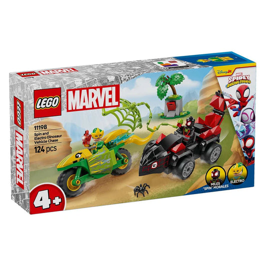 LEGO® Marvel Spin & Electro Dinosaur Vehicle Chase [11198] – 124‑Piece Super Hero Playset with Dino‑Vehicles & Minifigures, Ages 4+