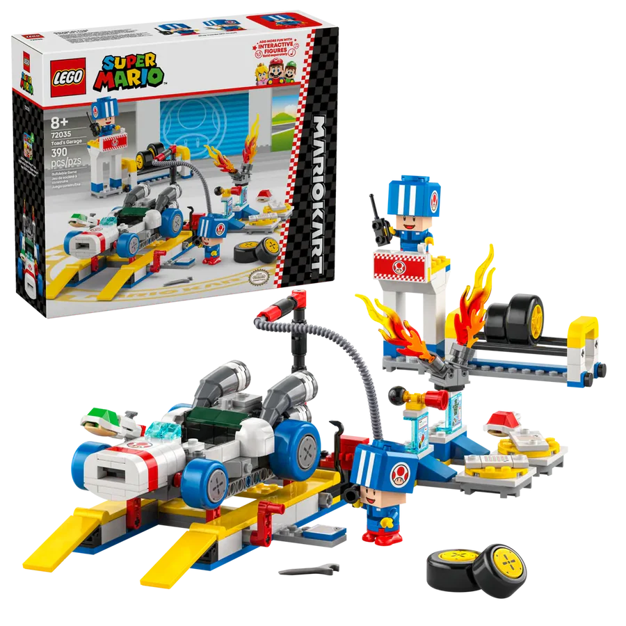 LEGO® Super Mario™ Mario Kart™ – Toad’s Garage [72035] – 390‑Piece Customizable Playset with B Dasher, Car Elevator & Blue Toad Figures, Ages 8+