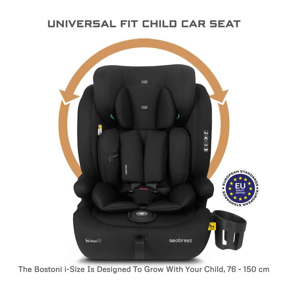 Neobreez i-BOSTONI Universal 3 in 1 Children‘s i-Size Deep toddler Child Car Seat, ECER129,Group 1/2/3, High Back Booster Seat, Adjustable Headrest,3-Point Safety Belt-9-36 kg,76-150 cm,15m to 12yrs-Black . - Adenzo Comfies