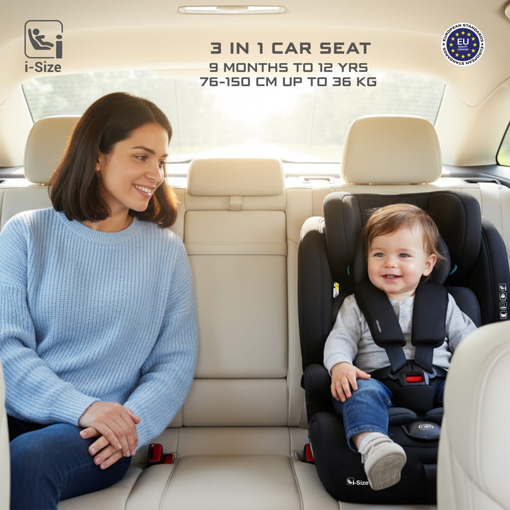 Neobreez i-BOSTONI Universal 3 in 1 Children‘s i-Size Deep toddler Child Car Seat, ECER129,Group 1/2/3, High Back Booster Seat, Adjustable Headrest,3-Point Safety Belt-9-36 kg,76-150 cm,15m to 12yrs-Black . - Adenzo Comfies