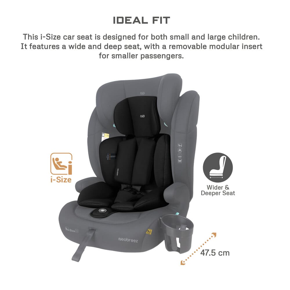 Neobreez i-BOSTONI Universal 3 in 1 Children‘s i-Size Deep toddler Child Car Seat, ECER129,Group 1/2/3, High Back Booster Seat, Adjustable Headrest,3-Point Safety Belt-9-36 kg,76-150 cm,15m to 12yrs-Black . - Adenzo Comfies