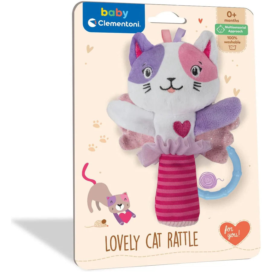 Lovely Cat Rattle [17653] – Sensory Plush Kitten Baby Toy with Ring Attachment, Machine Washable, 0M+