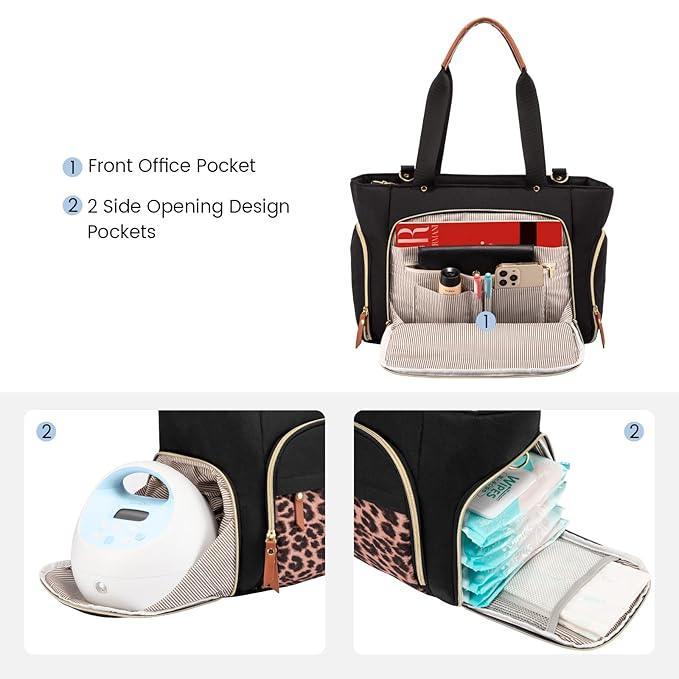 LOVEVOOK Breast Pump Bag & Diaper Tote - 3Pc Set for Breastfeeding Moms - Laptop Pocket, Cooler & Changing Pad - Fits Most Pumps - Adenzo Comfies