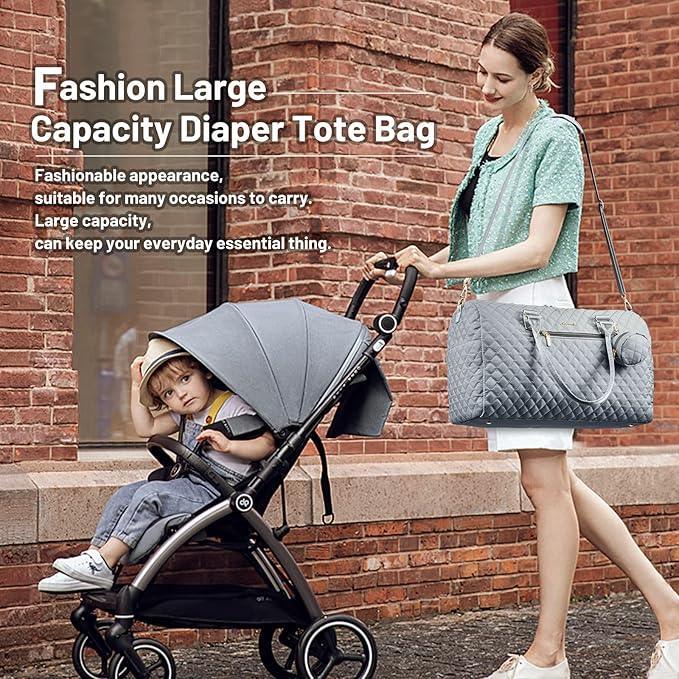 LOVEVOOK Diaper Bag Tote with Pacifier Case and Changing Pad, Large Capacity Mommy Bag for Hospital and Weekender Travel, Functional Baby Bag Newborn Baby Essential, Grey - Adenzo Comfies