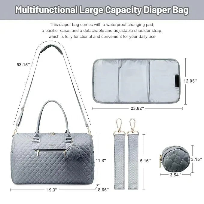 LOVEVOOK Diaper Bag Tote with Pacifier Case and Changing Pad, Large Capacity Mommy Bag for Hospital and Weekender Travel, Functional Baby Bag Newborn Baby Essential, Grey - Adenzo Comfies