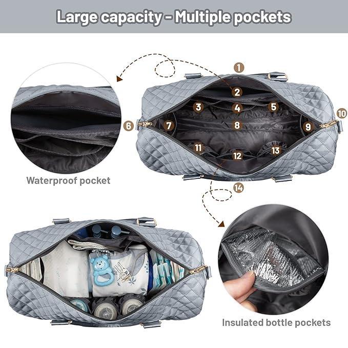 LOVEVOOK Diaper Bag Tote with Pacifier Case and Changing Pad, Large Capacity Mommy Bag for Hospital and Weekender Travel, Functional Baby Bag Newborn Baby Essential, Grey - Adenzo Comfies