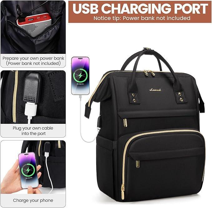 LOVEVOOK Laptop Backpack for Women,17 Inch Professional Womens Travel Backpack Purse Computer Laptop Bag Nurse Teacher Backpack,Waterproof College Work Bags Carry on Back Pack with USB Port,Black - Adenzo Comfies