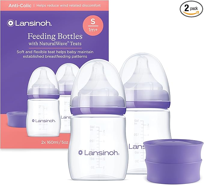 Lansinoh Anti Colic Baby Bottle - 2 Pack - NaturalWave® Teats Reduces Nipple Confusion - BPA & BPS-Free Breastfeeding Bottle Feeding