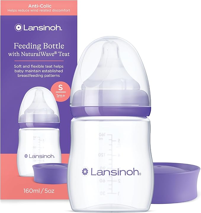 Lansinoh Anti Colic Baby Bottle 160ml and 240ml - NaturalWave® Medium Flow Teats - Reduces Nipple Confusion + Stackable Lid Breast Milk Storage Bottles - BPA & BPS-free Breastfeeding Bottle Feeding Baby Bottles