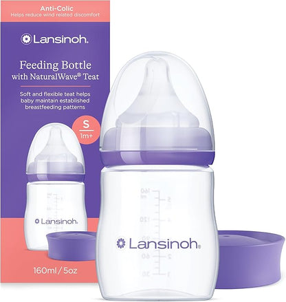 Lansinoh Anti Colic Baby Bottle 160ml and 240ml - NaturalWave® Medium Flow Teats - Reduces Nipple Confusion + Stackable Lid Breast Milk Storage Bottles - BPA & BPS-free Breastfeeding Bottle Feeding Baby Bottles
