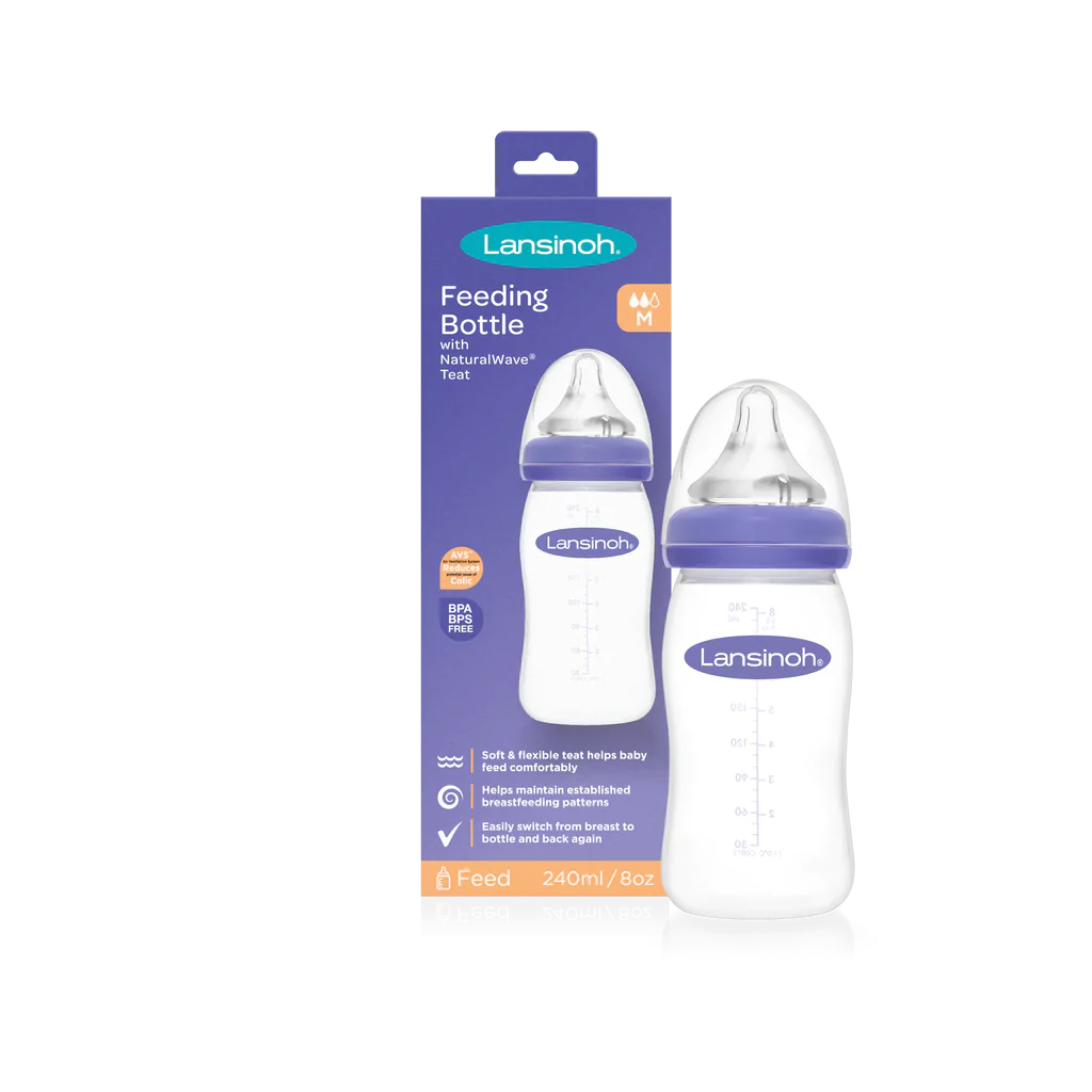Lansinoh Anti Colic Baby Bottle 160ml and 240ml - NaturalWave® Medium Flow Teats - Reduces Nipple Confusion + Stackable Lid Breast Milk Storage Bottles - BPA & BPS-free Breastfeeding Bottle Feeding Baby Bottles