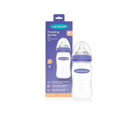 Lansinoh Anti Colic Baby Bottle 160ml and 240ml - NaturalWave® Medium Flow Teats - Reduces Nipple Confusion + Stackable Lid Breast Milk Storage Bottles - BPA & BPS - free Breastfeeding Bottle Feeding Baby Bottles - Adenzo Comfies