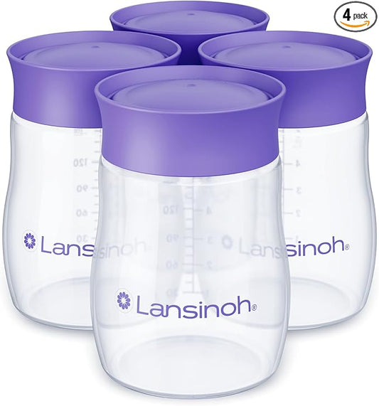 Lansinoh Breastmilk Storage Bottles | 4-Pack 5oz BPA & BPS-Free | Pump-to-Storage Feeding Bottles | Compatible with Lansinoh Breast Pumps and Nipples