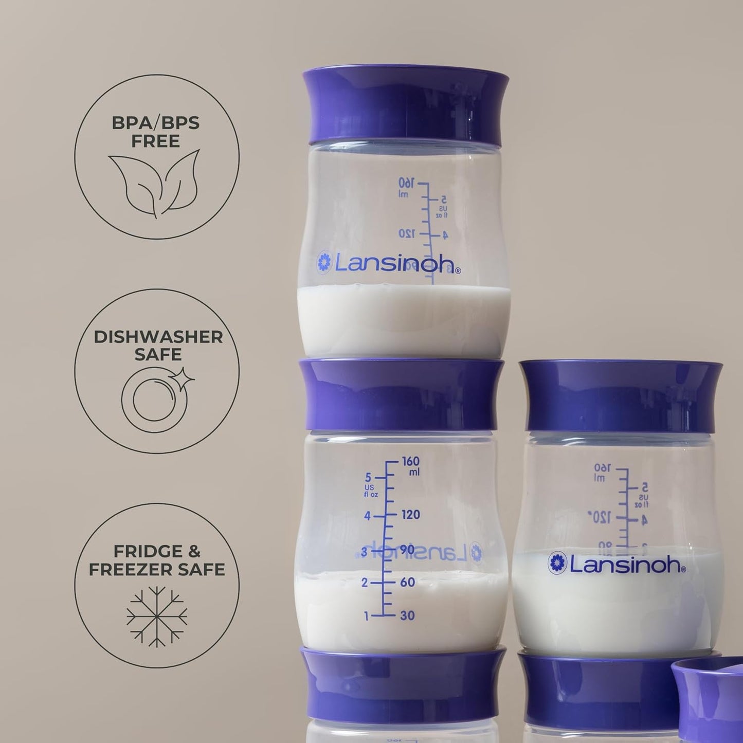 Lansinoh Breastmilk Storage Bottles | 4-Pack 5oz BPA & BPS-Free | Pump-to-Storage Feeding Bottles | Compatible with Lansinoh Breast Pumps and Nipples