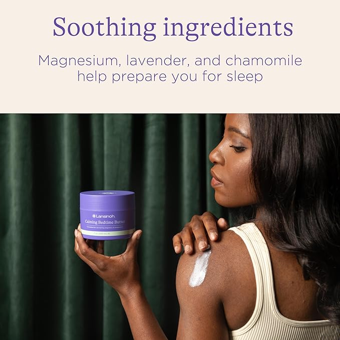 Lansinoh Magnesium Bedtime Butter Body Lotion for Pregnant Moms, Calm Magnesium Lotion for Aching Muscles, Lotion for Women & Soothing Massage, Promote Relaxation, Help Ease Cramps