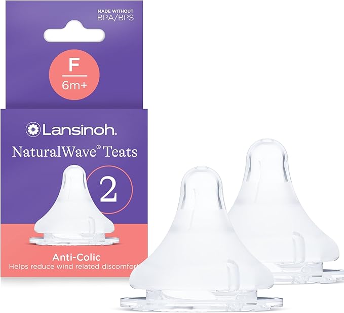 Lansinoh NaturalWave Baby Bottle Teats - 2 Pack - Anti-Colic Air Vent - BPA & BPS-Free - Clinically Proven to Reduce Nipple Confusion - Compatible with Lansinoh Bottles
