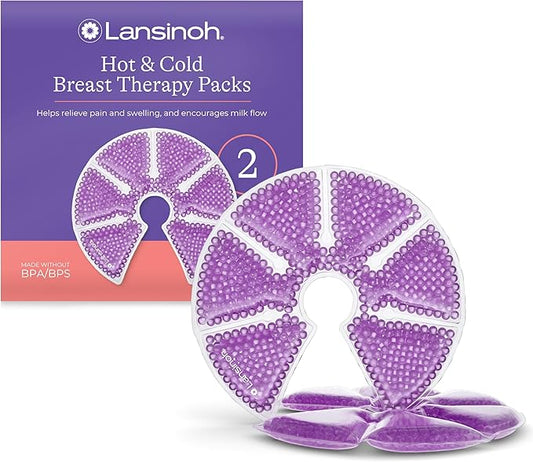 Lansinoh Hot & Cold Breast Therapy Gel Pads - 2 Pack with Soft Covers - Breastfeeding Compress - Helps Relieve discomfort from Common Breast Feeding Conditions - Hospital Bag Maternity Essentials