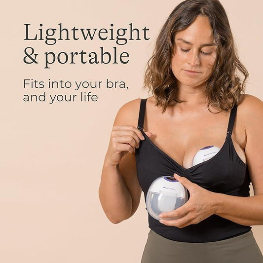 Lansinoh Wearable Electric Breast Pump Bundle - 4 Pumping Modes, 9 Suction Levels - Hands Free Portable & Quiet Pumping - LED Display - Includes 25 Breast Milk Storage Bags + Feeding Bottle (1 Pumps) - Adenzo Comfies