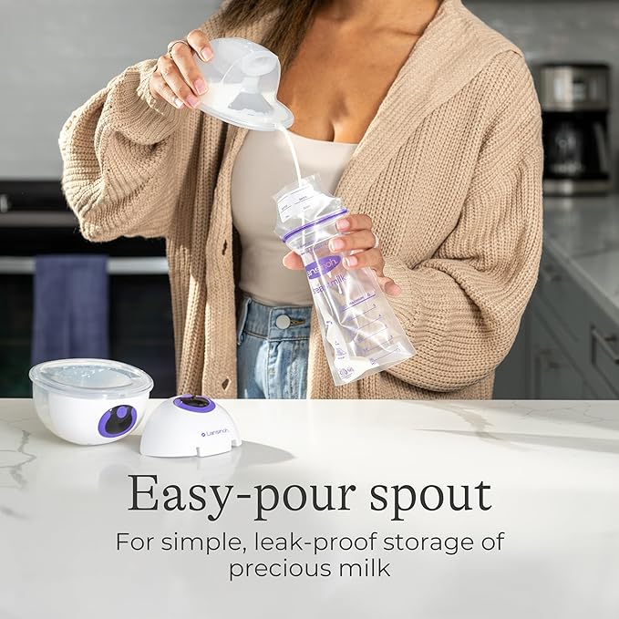 Lansinoh Wearable Electric Breast Pump Bundle - 4 Pumping Modes, 9 Suction Levels - Hands Free Portable & Quiet Pumping- LED Display - Includes 25 Breast Milk Storage Bags + Feeding Bottle (2 Pumps)