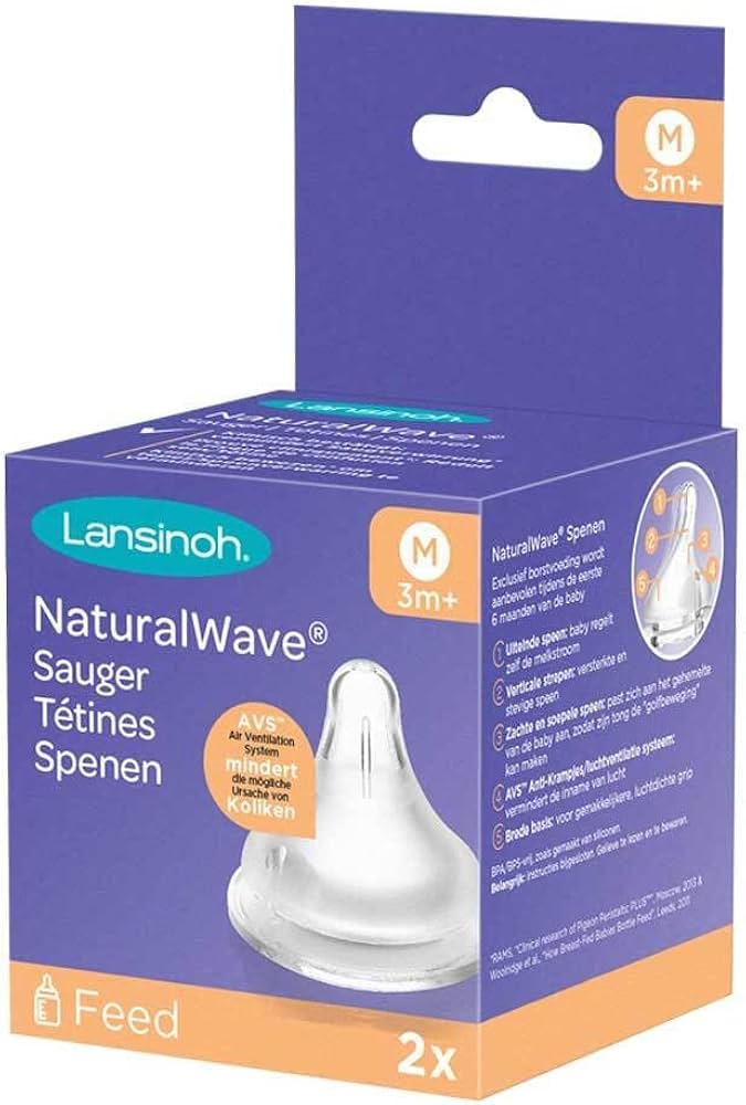 Lansinoh NaturalWave Baby Bottle Teats - 2 Pack - Anti-Colic Air Vent - BPA & BPS-Free - Clinically Proven to Reduce Nipple Confusion - Compatible with Lansinoh Bottles