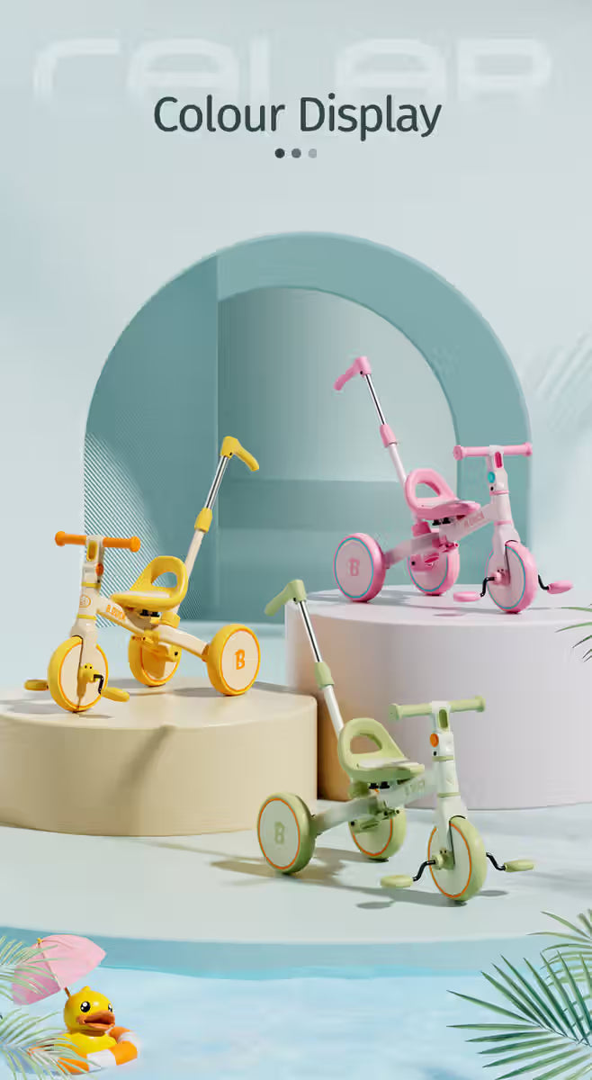 Luddy B.Duck 4-in-1 Toddler Tricycle & Balance Bike for Kids – Convertible Baby Trike, Push Tricycle, Balance Bike, and Pedal Tricycle - Adenzo Comfies
