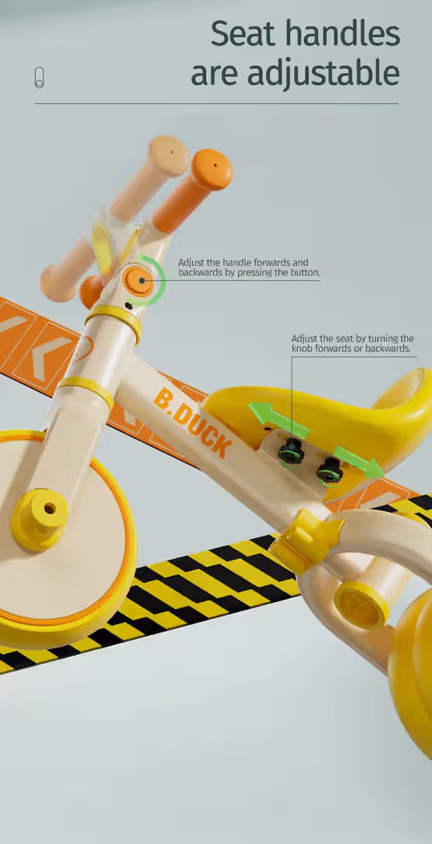 Luddy B.Duck 4-in-1 Toddler Tricycle & Balance Bike for Kids – Convertible Baby Trike, Push Tricycle, Balance Bike, and Pedal Tricycle - Adenzo Comfies