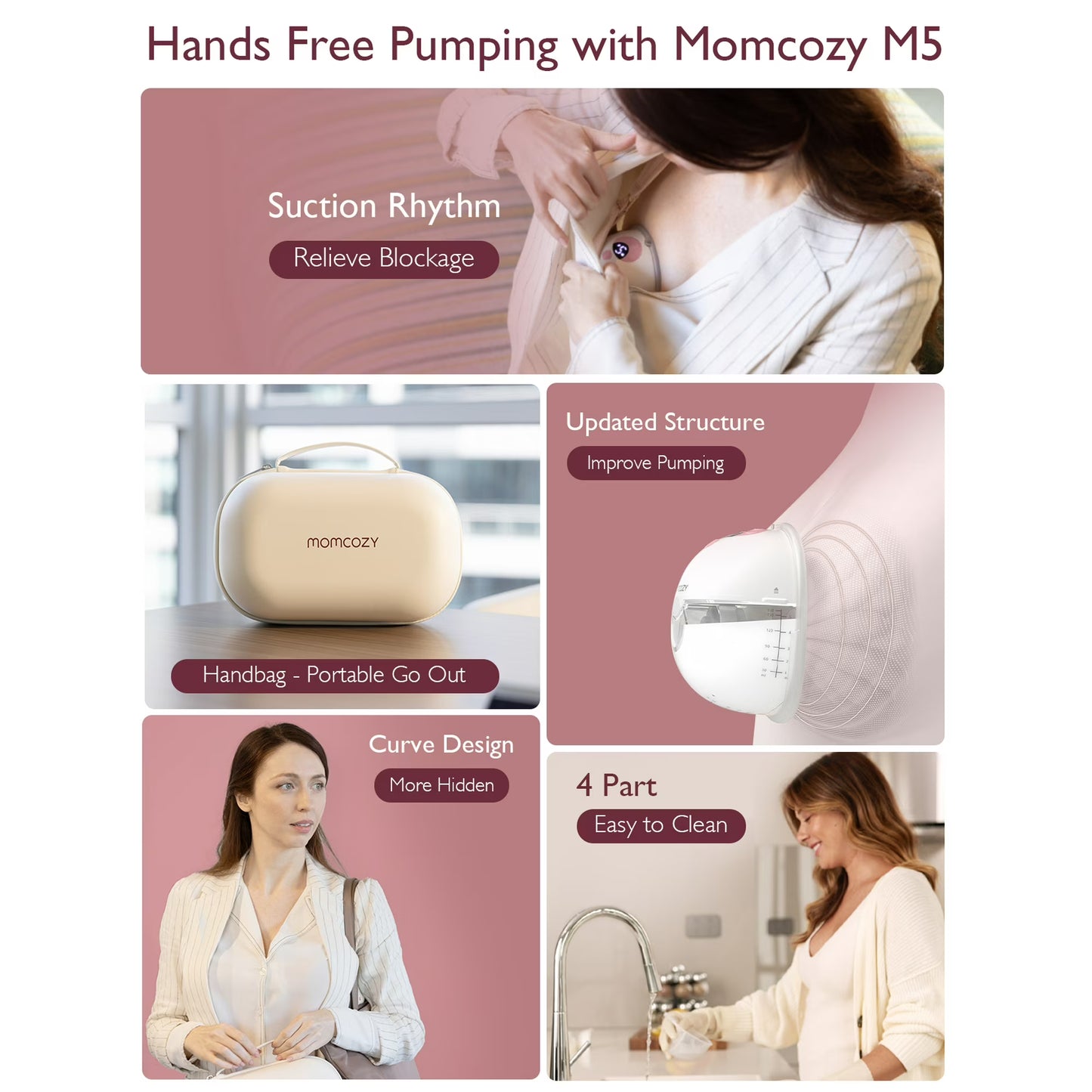 Momcozy M5 Wearable Breast Pump – Lightweight Hands-Free Pump with 3 Modes, 9 Suction Levels & Multiple Flange Sizes