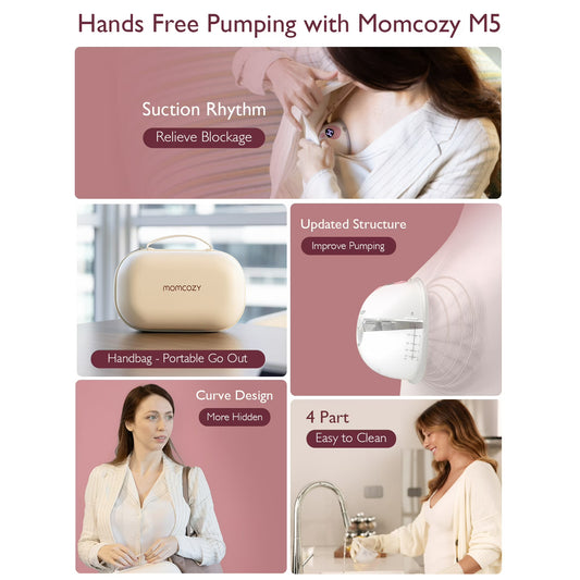 Momcozy M5 Wearable Breast Pump – Lightweight Hands-Free Pump with 3 Modes, 9 Suction Levels & Multiple Flange Sizes