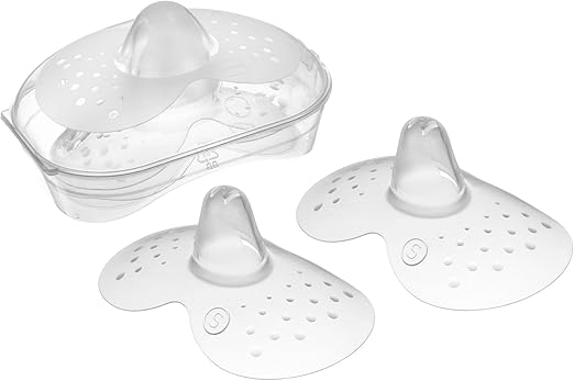 MAM Breastfeeding Nipple Shields with Sterilizing Storage Case, Nipple Shields for Nursing Newborn, Size 1 small 17mm and size 3 Large 23mm, 2-Count, Clear