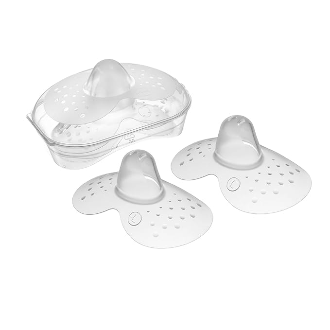 MAM Breastfeeding Nipple Shields with Sterilizing Storage Case, Nipple Shields for Nursing Newborn, Size 1 small 17mm and size 3 Large 23mm, 2-Count, Clear
