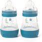 MAM Easy Start Anti-Colic Baby Bottles | 2 Pack (2 x 160ml) | Self-Sterlising Baby Milk Bottle | Slow Flow MAM Teats Size 1 | Newborn Essentials | Blue (Various Designs)
