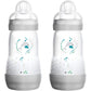 MAM Easy Start Anti-Colic Baby Bottles | 2 Pack (2 x 260ml) | Self-Sterilising Baby Milk Bottle | Medium Flow MAM Teat Size 2 | Newborn Essentials | Shell (Various Designs)