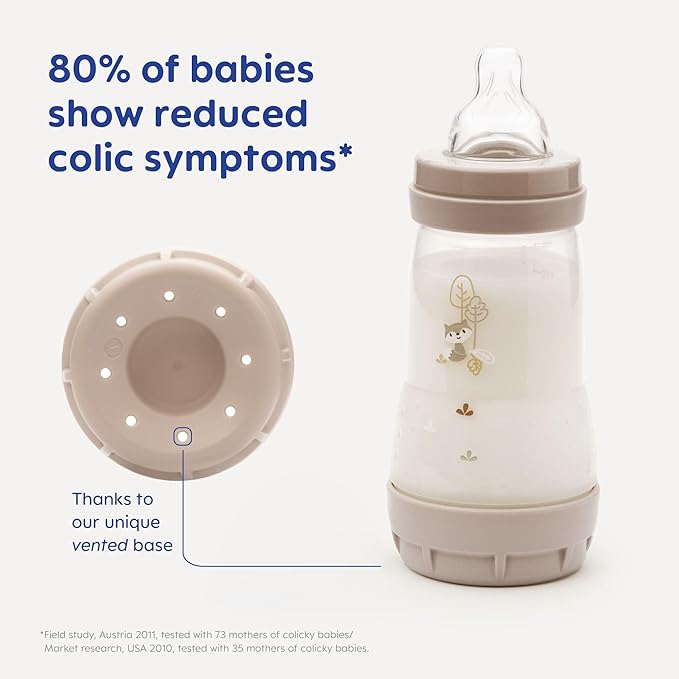 MAM Easy Start Anti-Colic Baby Bottles | 2 Pack (2 x 260ml) | Self-Sterilising Baby Milk Bottle | Medium Flow MAM Teat Size 2 | Newborn Essentials | Shell (Various Designs)