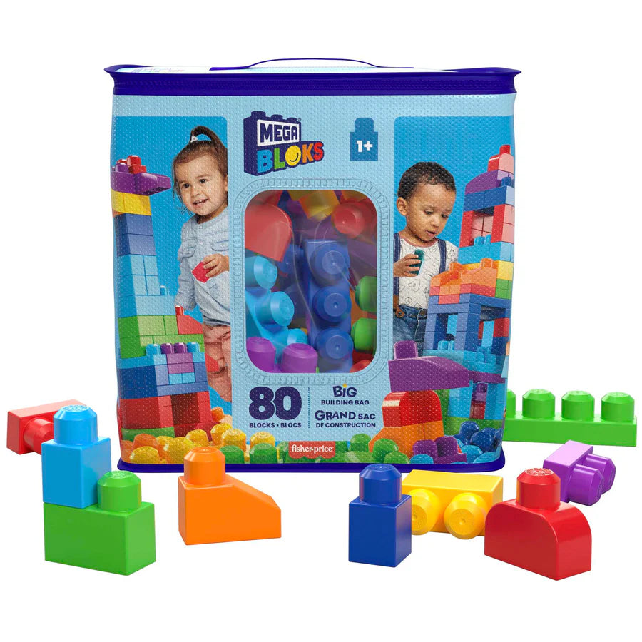 MEGA BLOKS First Builders Big Building Bag [DCH63] – 80 Durable Toddler Building Blocks with Reusable Storage Bag, Ages 1+, Fisher‑Price Endorsed