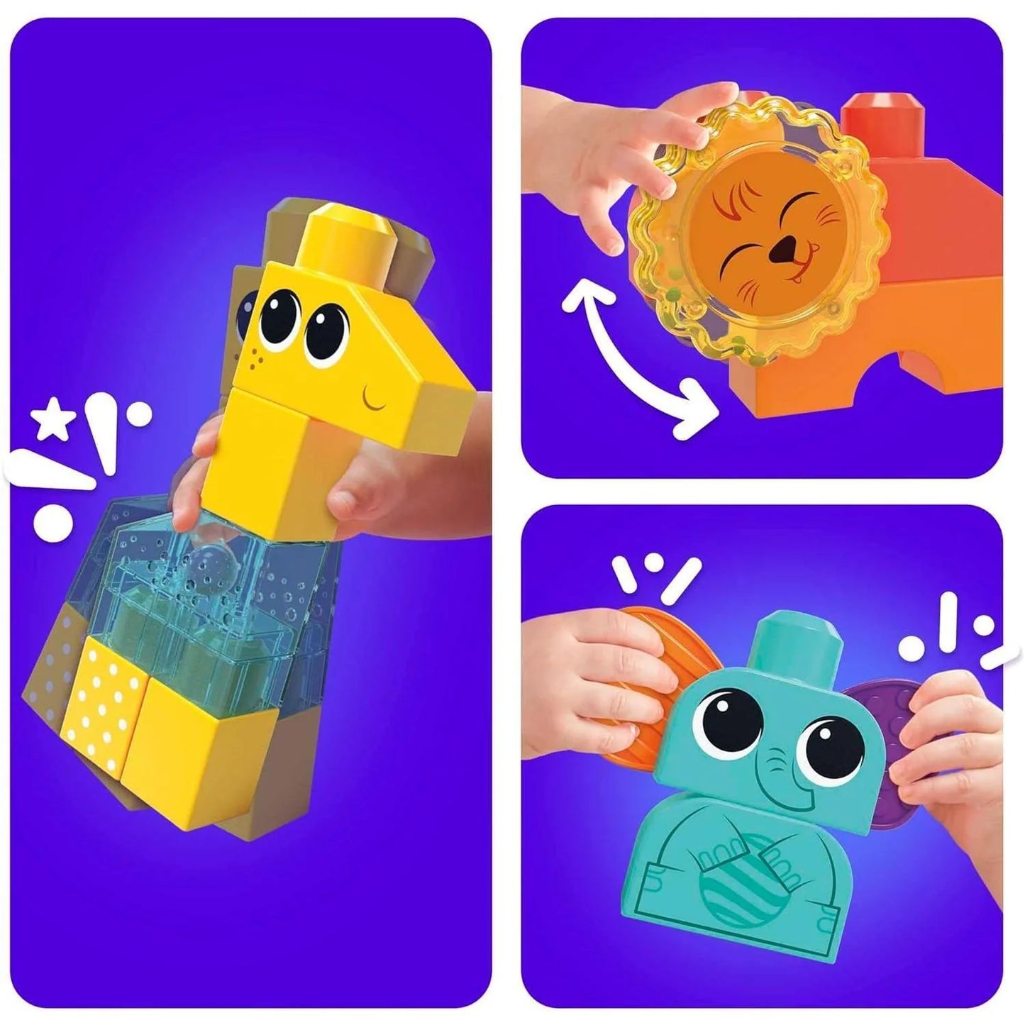 MEGA BLOKS Rock ‘n Rattle Safari Sensory Building Toys [HKN42] – 15‑Piece Toddler Building Set with Elephant, Giraffe & Lion, Ages 1‑3