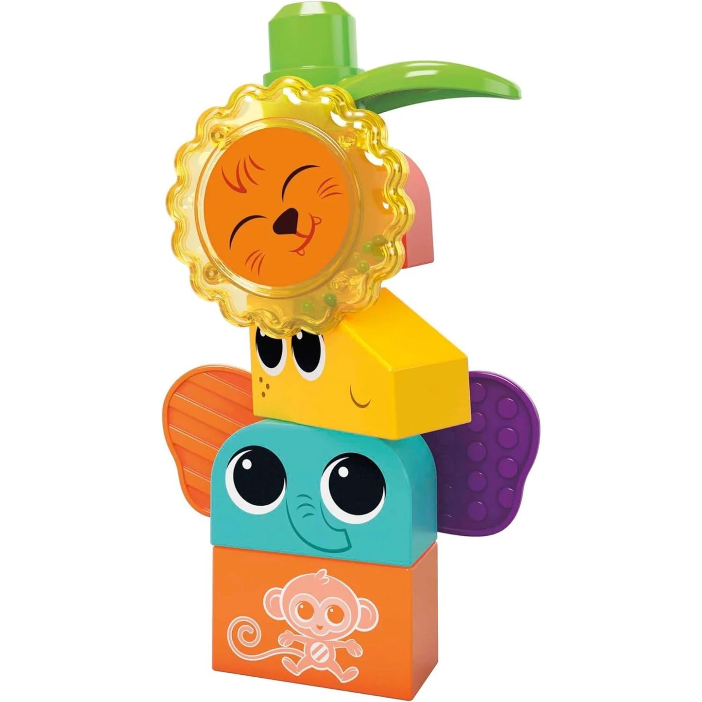 MEGA BLOKS Rock ‘n Rattle Safari Sensory Building Toys [HKN42] – 15‑Piece Toddler Building Set with Elephant, Giraffe & Lion, Ages 1‑3