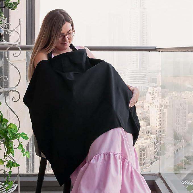 The Moon Brand Organic Nursing Privacy Wraps for Moms - Comfortable Breastfeeding Accessories - Maternity Clothing - Durability - Essential Nursing Apparel - Black - Adenzo Comfies