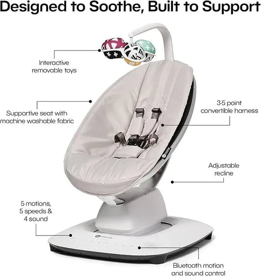 MamaRoo Multi - Motion Baby Swing with Bluetooth, Adjustable Recline, and Soothing Sounds – Grey Classic Fabric - Adenzo Comfies