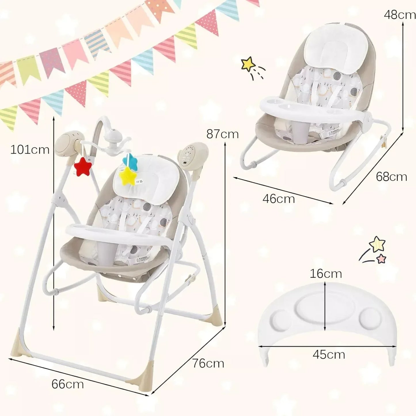 Maribel Baby Swing with Adjustable Speeds, Music, and Hanging Toys - Adenzo Comfies