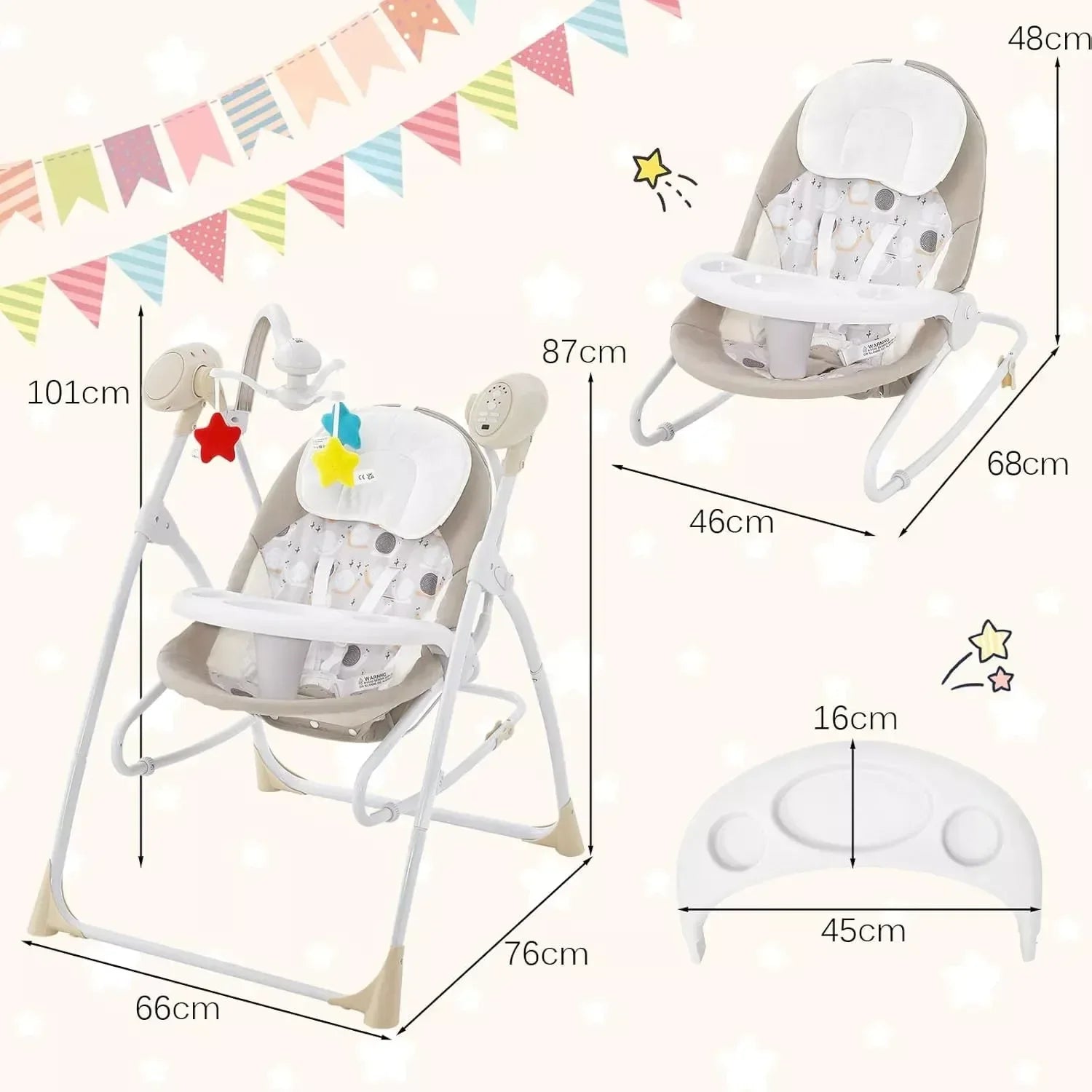Maribel Baby Swing with Adjustable Speeds, Music, and Hanging Toys - Adenzo Comfies