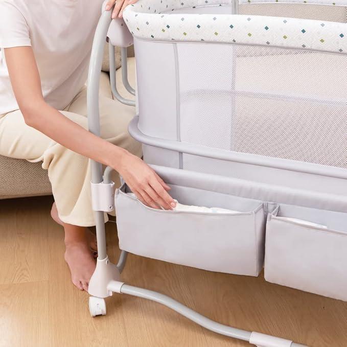 Mastela 3 - in - 1 Electric Swing Bedside Crib Intelligent Baby Bassinet Beside Sleeper Cradle，3 Kinds of Height Adjustment,5 Swing Speed, 3 Timing time, 15 Music, 5 Usage Modes…, Icelandic Blue Grey - Adenzo Comfies