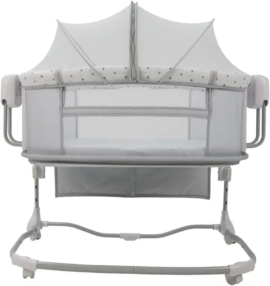Mastela 3 - in - 1 Electric Swing Bedside Crib Intelligent Baby Bassinet Beside Sleeper Cradle，3 Kinds of Height Adjustment,5 Swing Speed, 3 Timing time, 15 Music, 5 Usage Modes…, Icelandic Blue Grey - Adenzo Comfies